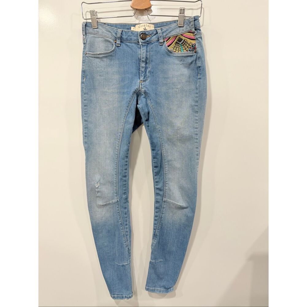 Cotelac Embroidered Pocket Skinny Jeans Designer 0
